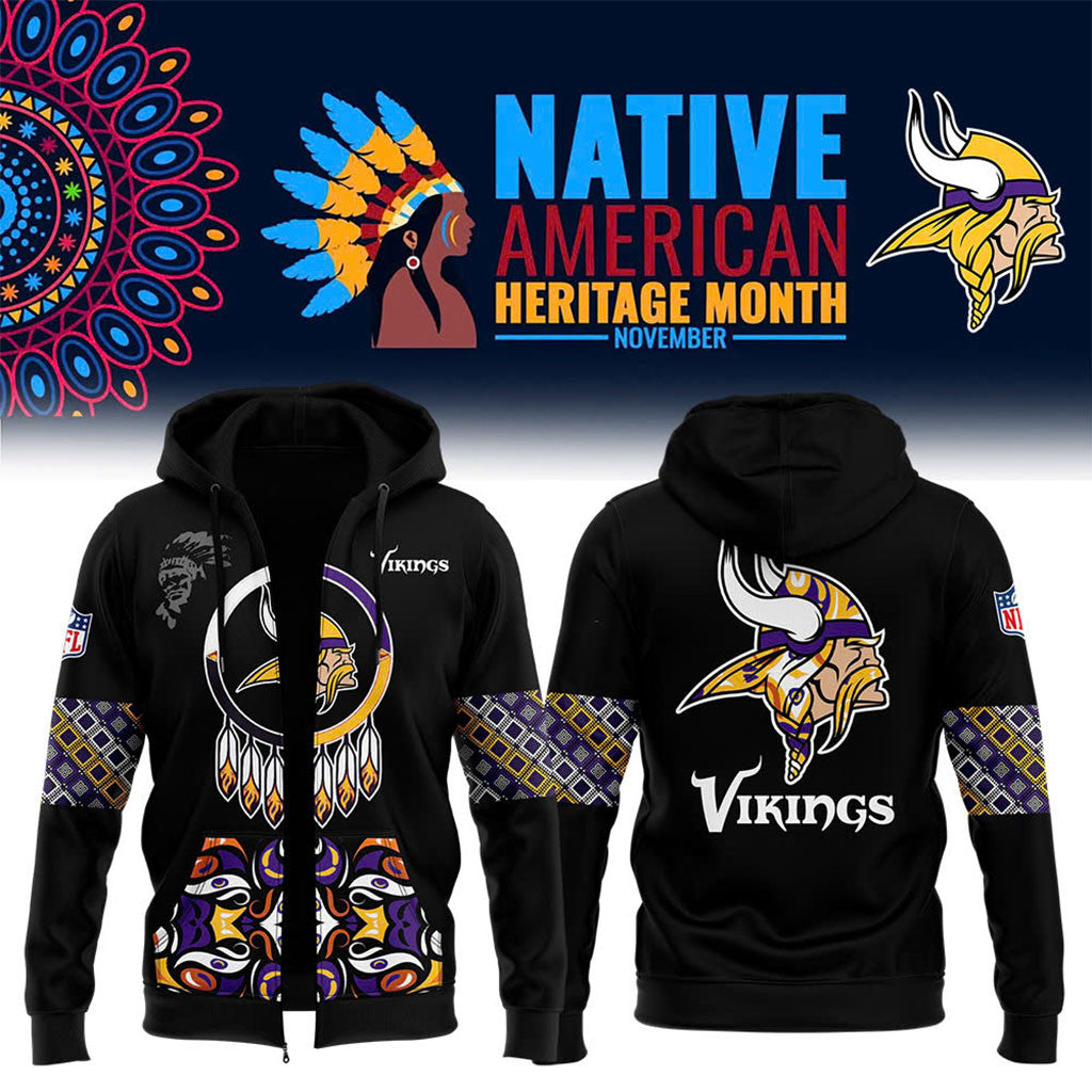 Minnesota Vikings Merch Native American Heritage Month Zip Hoodie Football Gift Ideas - Merchluma