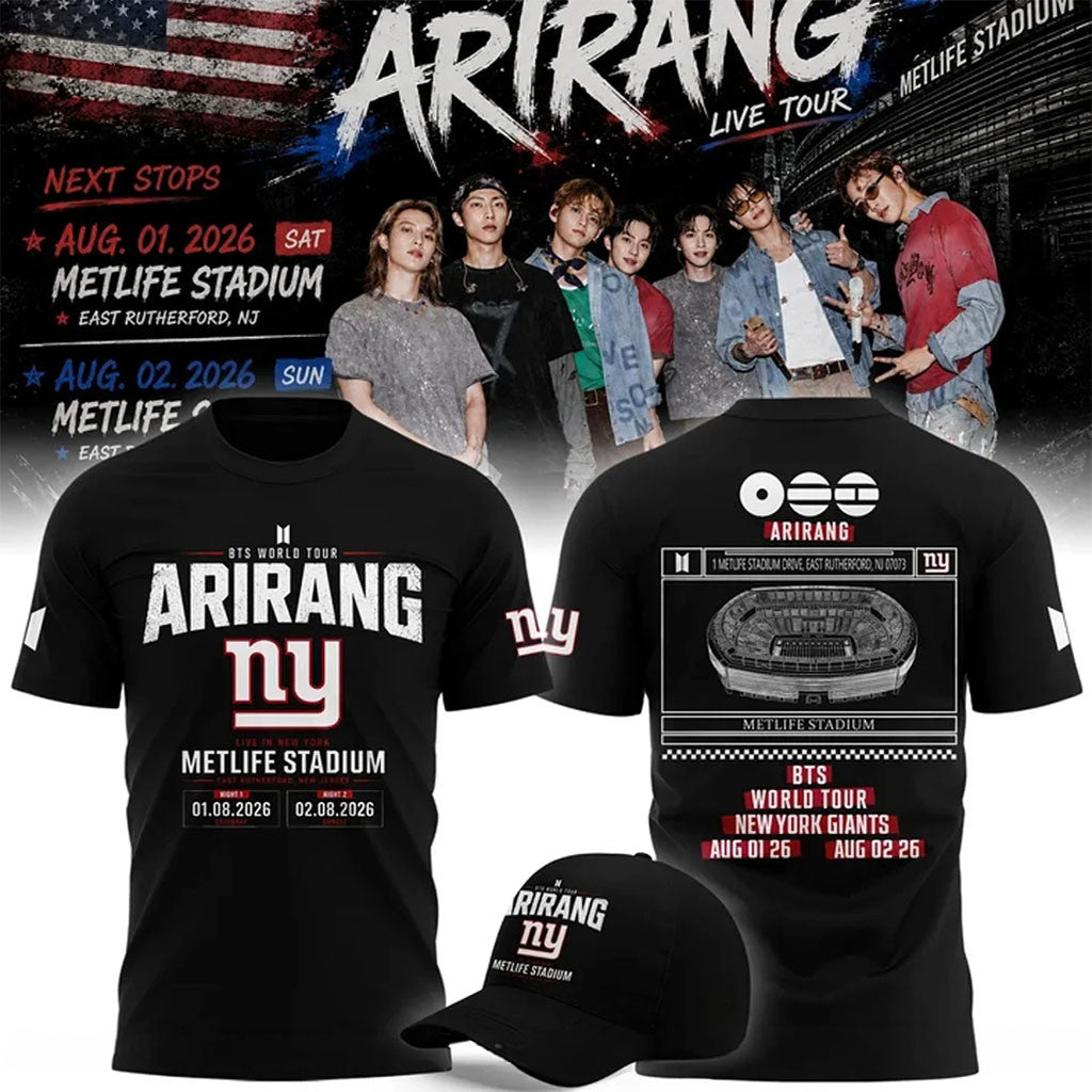 NY Giants X BTS World Tour Arirang T-Shirt New York Giants Merch Gifts For BTS Fans - Merchluma