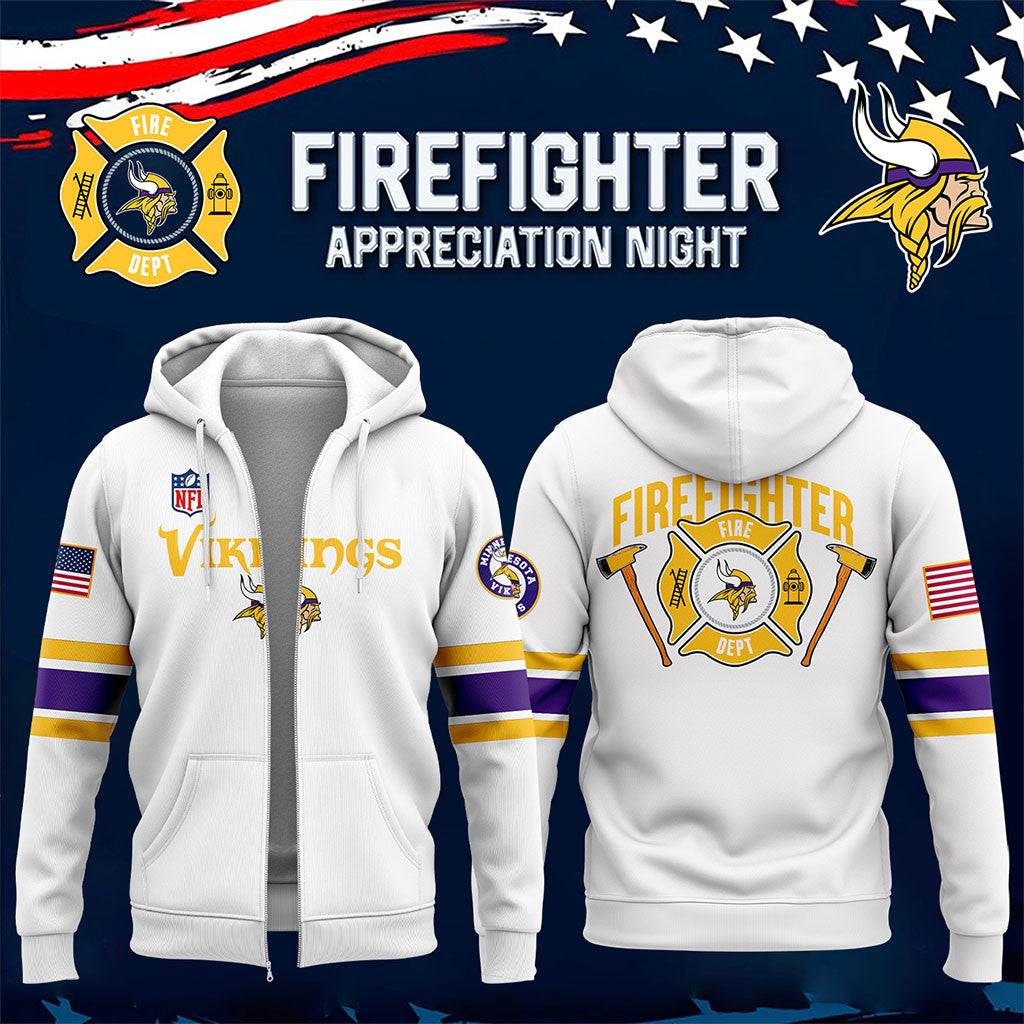 Minnesota Vikings Merch X Firefighter Appreciation Night Zip Hoodie Gift For Fireman - Merchluma