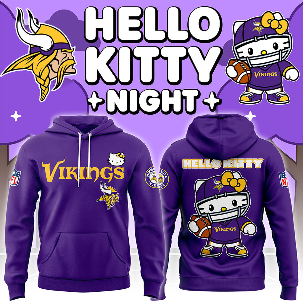 Minnesota Vikings X Hello Kitty Night Hoodie Cute Game Day Attire MN Vikings Merch Fan Gifts - Merchluma