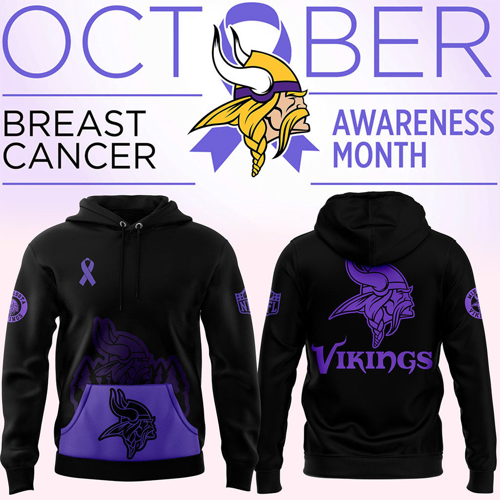 Minnesota Vikings Merch NFL Crucial Catch Hoodie Breast Cancer Awareness Month Apparel - Merchluma