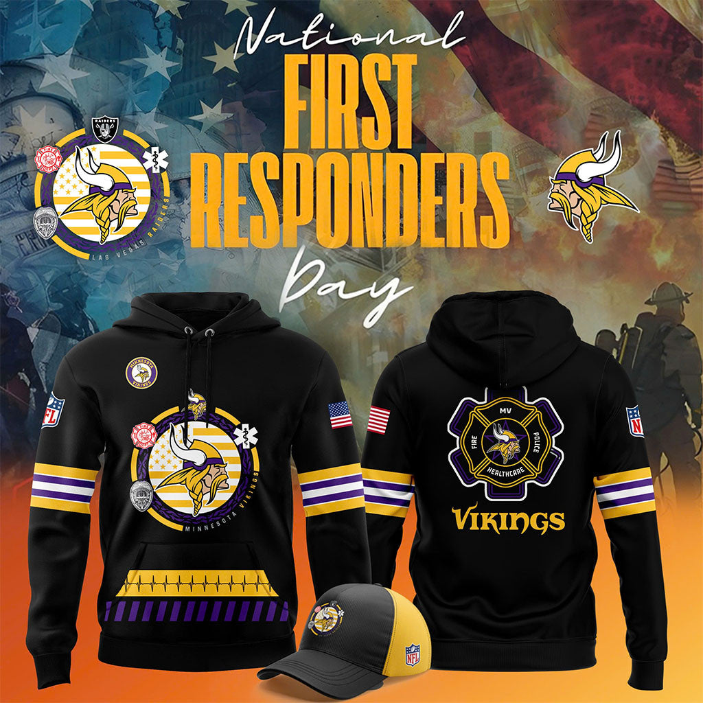 Minnesota Vikings National First Responders Day Hoodie MN Vikings Merch Football Game Day Gifts - Merchluma