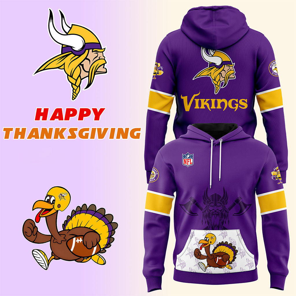 Minnesota Vikings Happy Thanksgiving Hoodie MN Vikings Merch Cool Football Gift Ideas - Merchluma