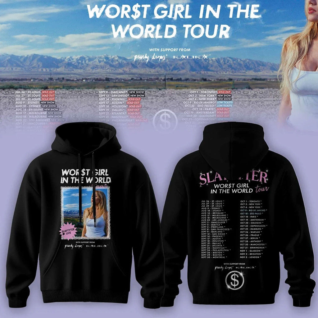 Slayyyter Worst Girl In The World Tour Hoodie Black Slayyyter Merch Best Gifts For Music Lovers - Merchluma