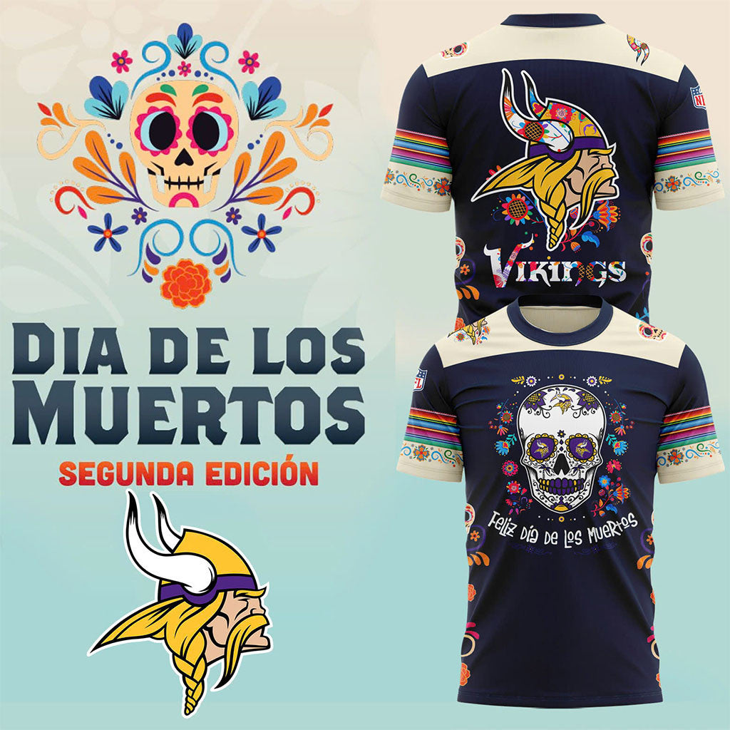 Minnesota Vikings Dia De Los Muertos T-Shirt MN Vikings Merch Day Of The Dead Gift Ideas - Merchluma