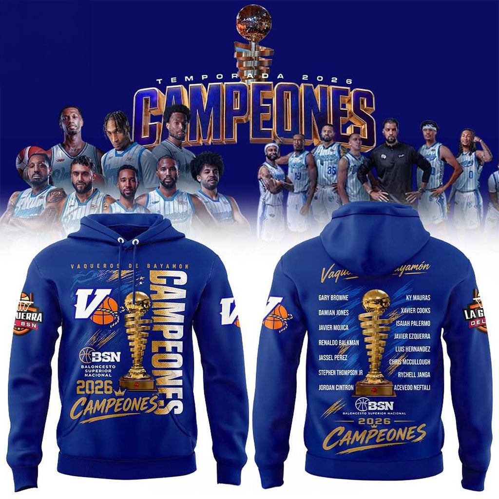 Vaqueros de Bayamon 2026 Champions List Players Back to Back Hoodie Vaqueros de Bayamon Merch - Merchluma