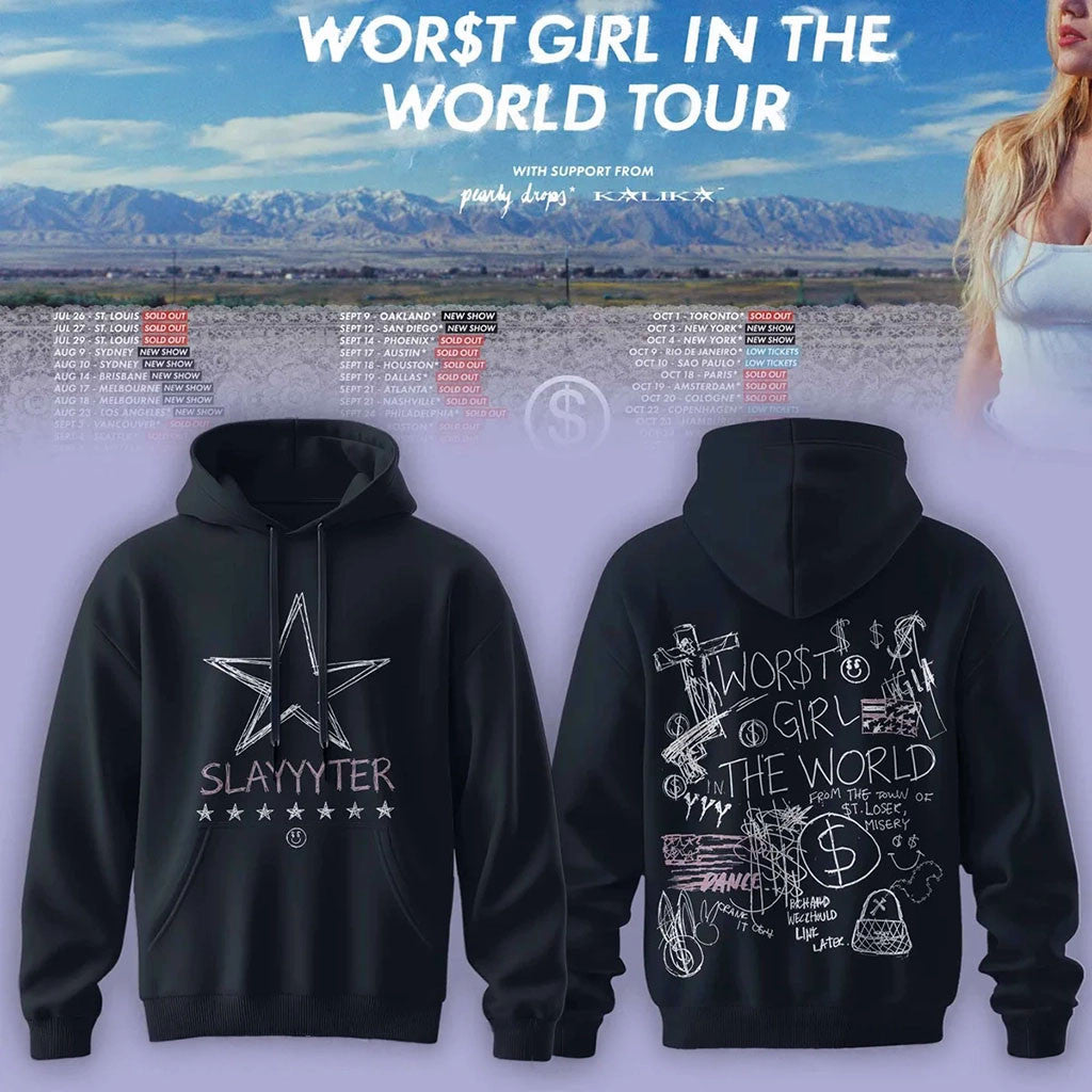 Slayyyter Worst Girl In The World Tour Hoodie Star Slayyyter Merch Gifts For Music Lovers - Merchluma