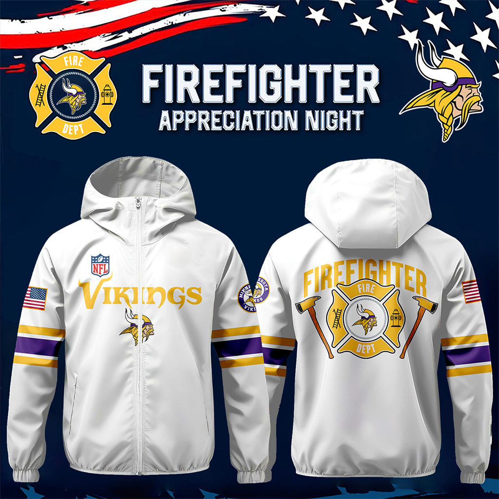 Minnesota Vikings X Firefighter Appreciation Night Windbreaker Jacket MN Vikings Merch Gifts - Merchluma