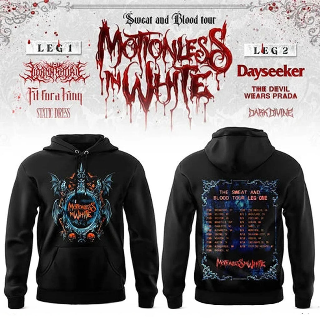 Motionless In White Summer Tour 2026 Hoodie The Sweat and Blood Tour Motionless In White Merch - Merchluma