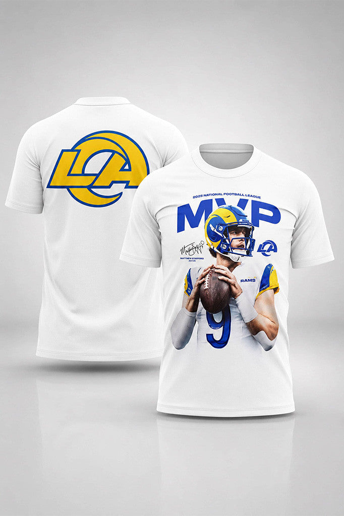 Matthew Stafford #9 Los Angeles Rams MVP 2026 T-Shirt LA Rams Merch Gift For Football Lovers - Merchluma