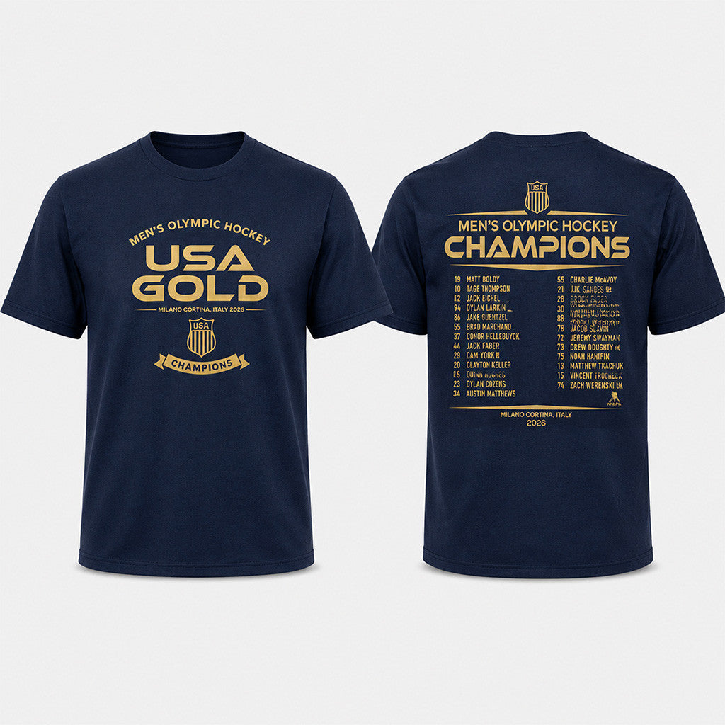 USA Gold Men's Olympic Hockey Gold Team Champions 2026 Shirt USA Hockey Gold Medal Merch - Merchluma