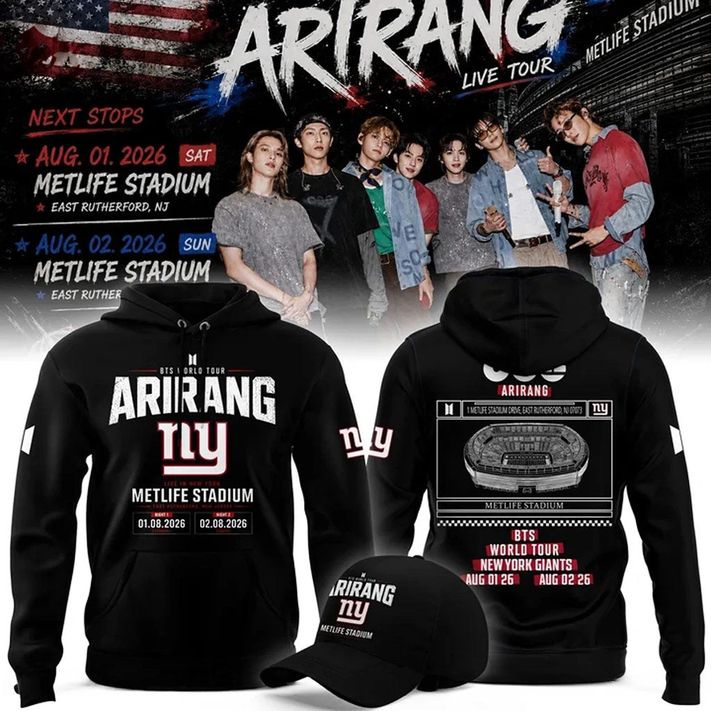 NY Giants X BTS World Tour Arirang Hoodie New York Giants Merch Gift Ideas For Football Lovers - Merchluma
