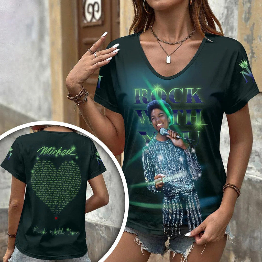Michael Jackson Rock With You V-Neck Shirt Michael Jackson Merch Music Fan Gift For Her - Merchluma