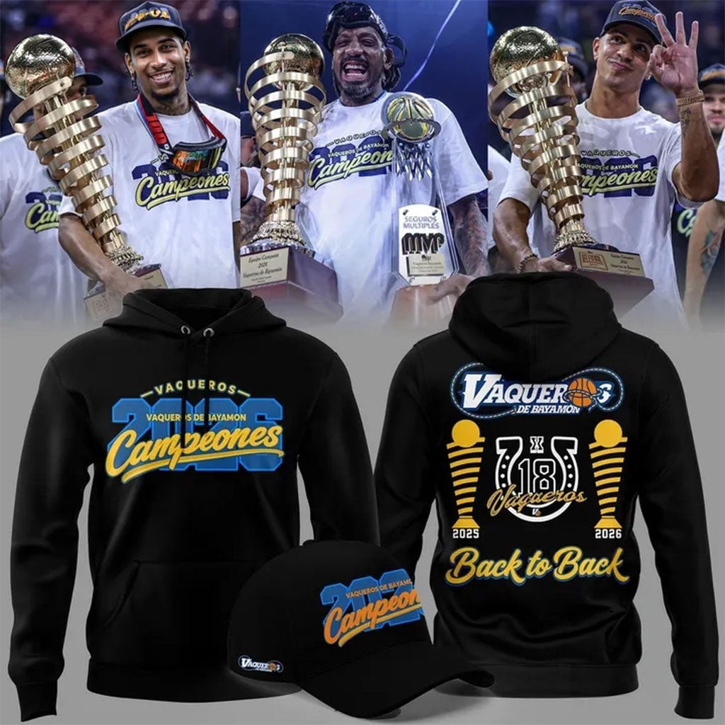 Vaqueros de Bayamon 2026 BSN Champions Black Hoodie Vaqueros de Bayamon Merch Basketball Gear - Merchluma