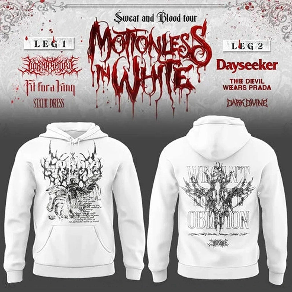 Motionless In White Summer Tour 2026 Hoodie The Sweat And Blood Tour MIW Merch White Hoodie - Merchluma