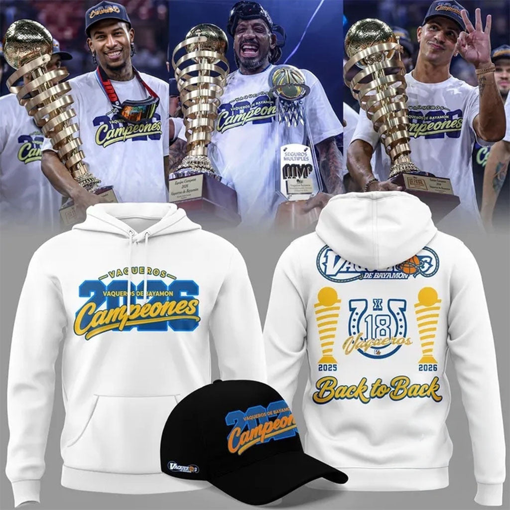 Vaqueros de Bayamon Merch 2026 BSN Champions Hoodie White Good Gifts For Basketball Lovers - Merchluma