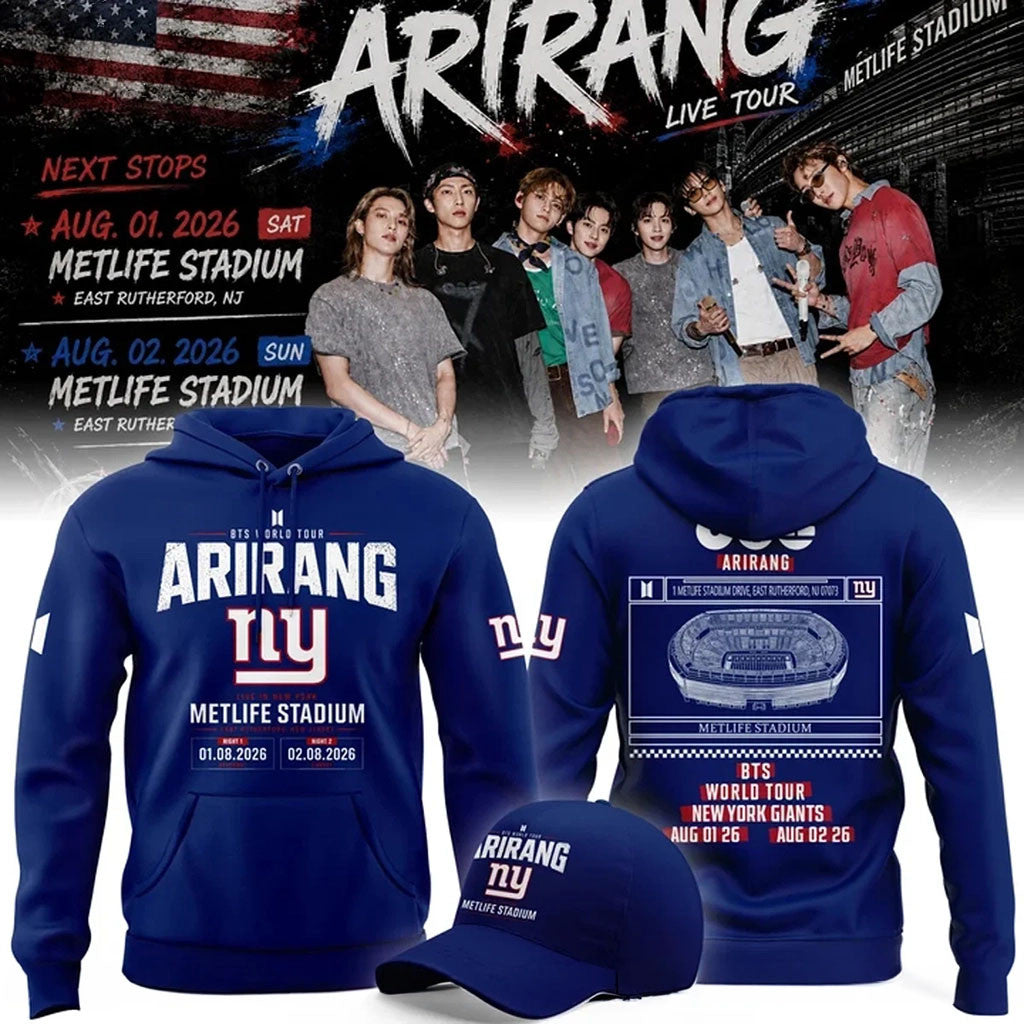 New York Giants X BTS World Tour Arirang Hoodie NY Giants Merch Presents For Football Fans - Merchluma