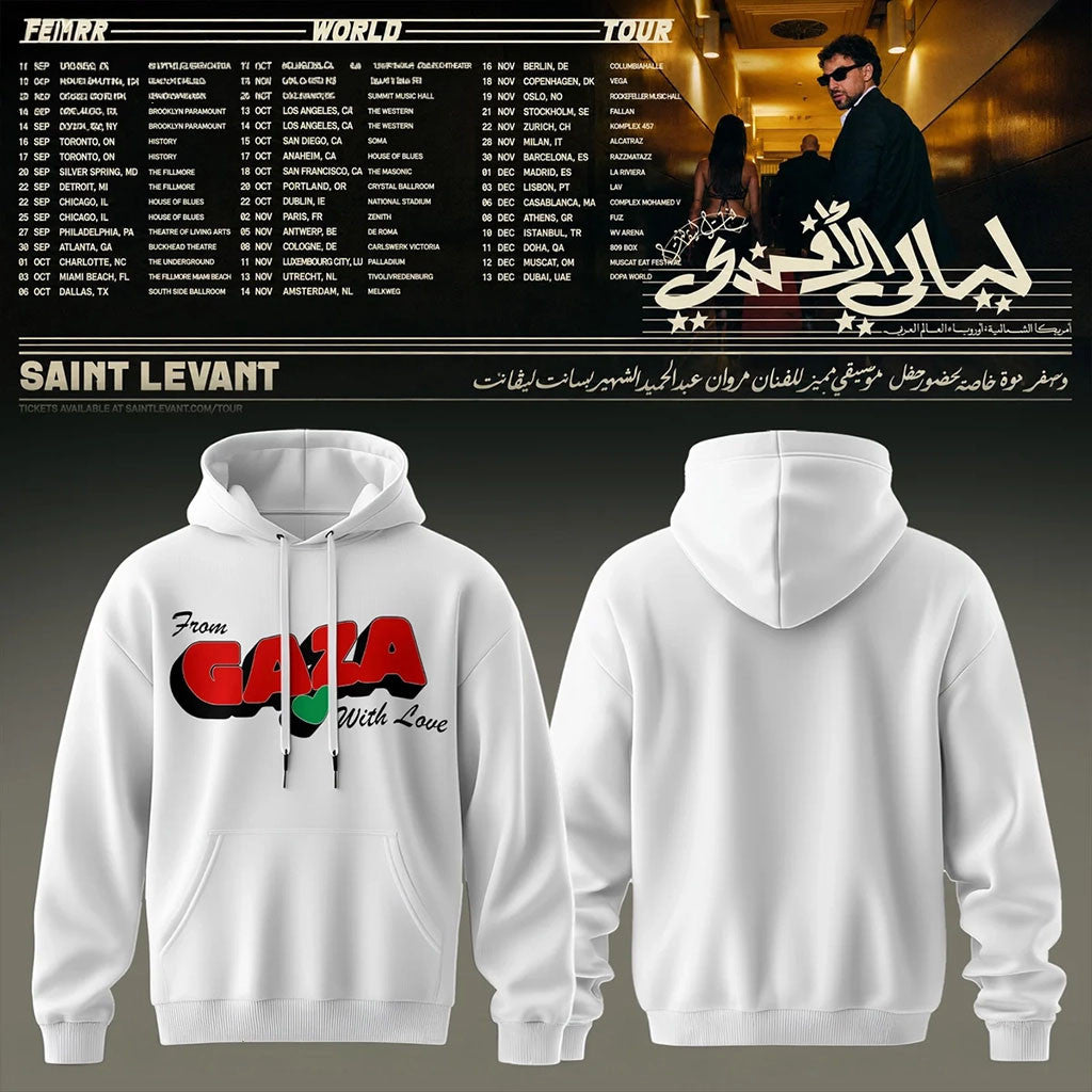 Saint Levant Merch Afandi World Tour 2026 Hoodie White From Gaza With Love Hoodie Fans Gifts - Merchluma