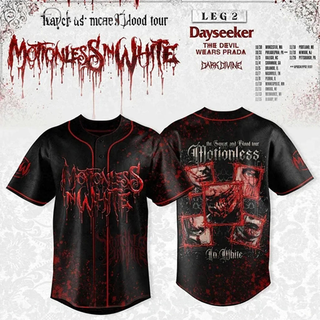 Motionless In White The Sweat And Blood Tour 2026 Baseball Jersey MIW Merch Music Lover Gift - Merchluma