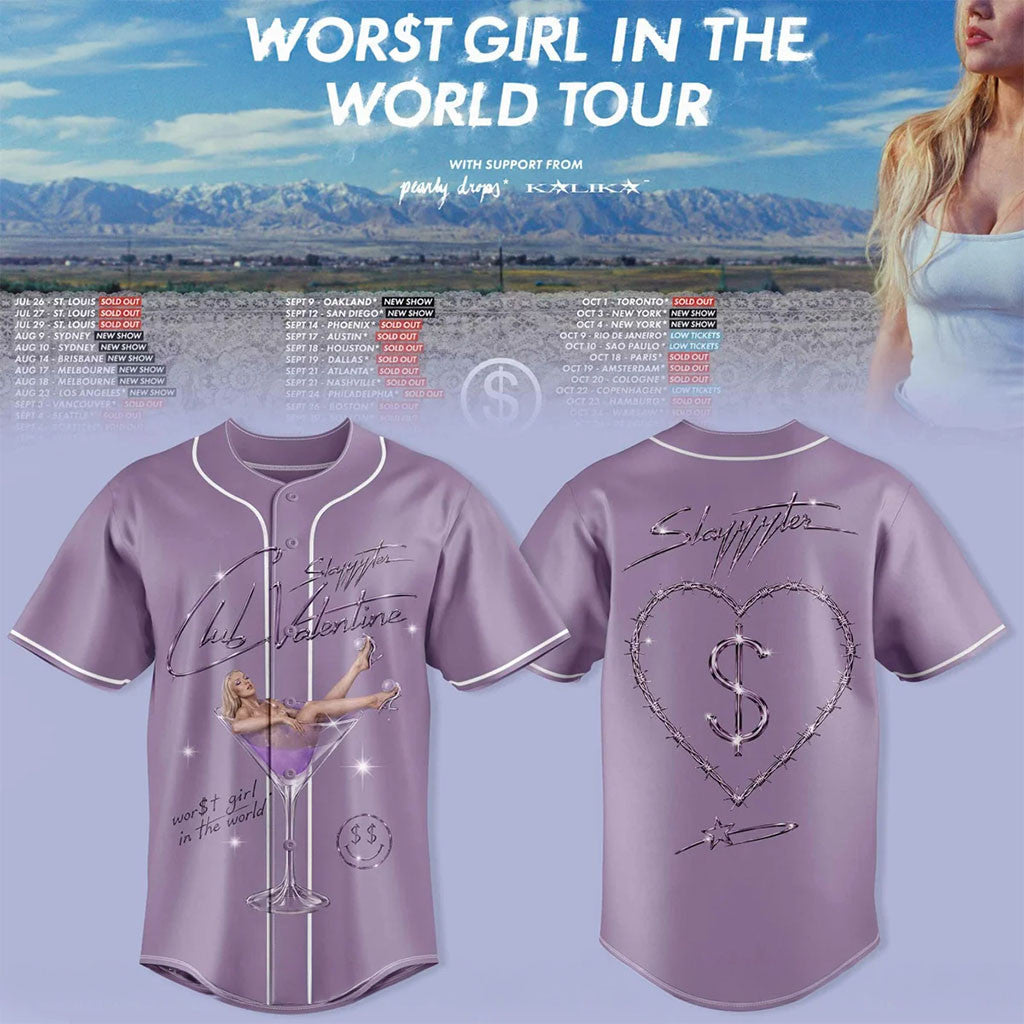Slayyyter Merch Worst Girl In The World Tour Baseball Jersey Club Valentine Shirt Gift For Fan - Merchluma