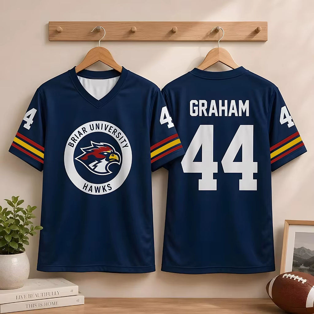 Off Campus Merch 2026 Briar University Hawks GRAHAM #44 V-Neck T-Shirt Off Campus Hockey Shirt - Merchluma