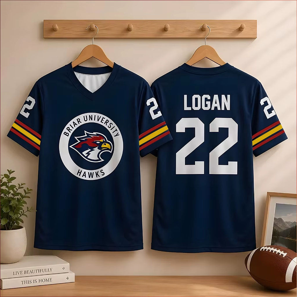 Off Campus Merch 2026 Briar University Hawks LOGAN #22 V-Neck T-Shirt Off Campus Hockey Shirt - Merchluma