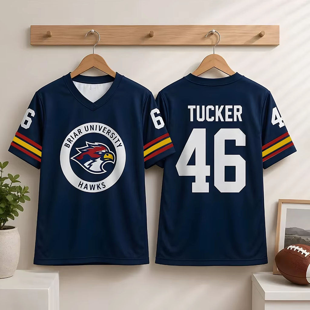 Off Campus Merch 2026 Briar University Hawks TUCKER #46 V-Neck T-Shirt Off Campus Hockey Shirt - Merchluma