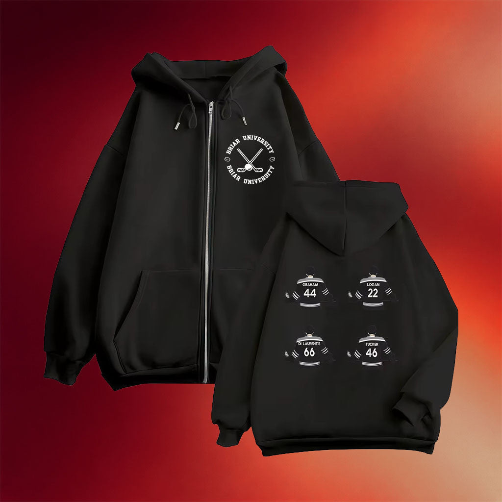 Off Campus Merch 2026 Briar University Zip Hoodie Black Hockey Romance Merch Hockey Fan Gifts - Merchluma