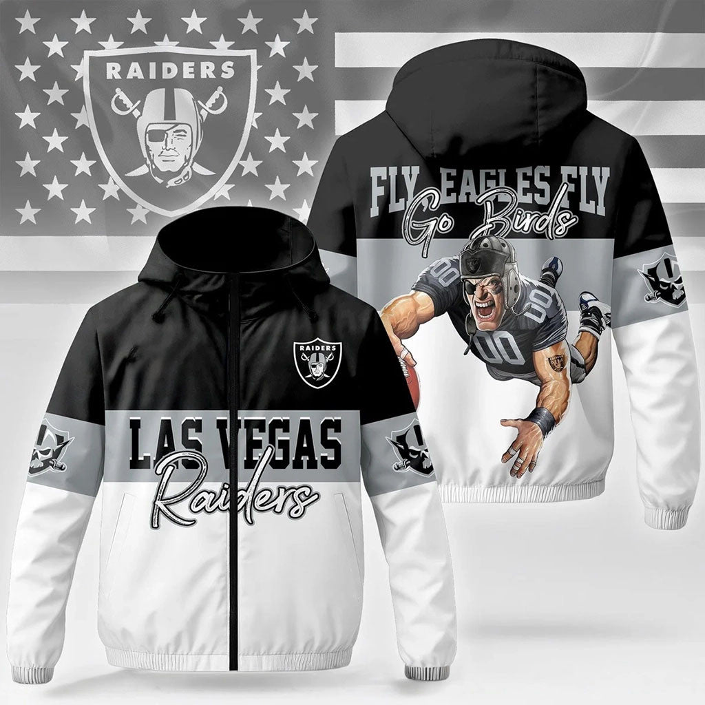 LV Raiders Fly Eagles Fly Go Birds Windbreaker Jacket Raiders Merch Gift For Football Fans - Merchluma