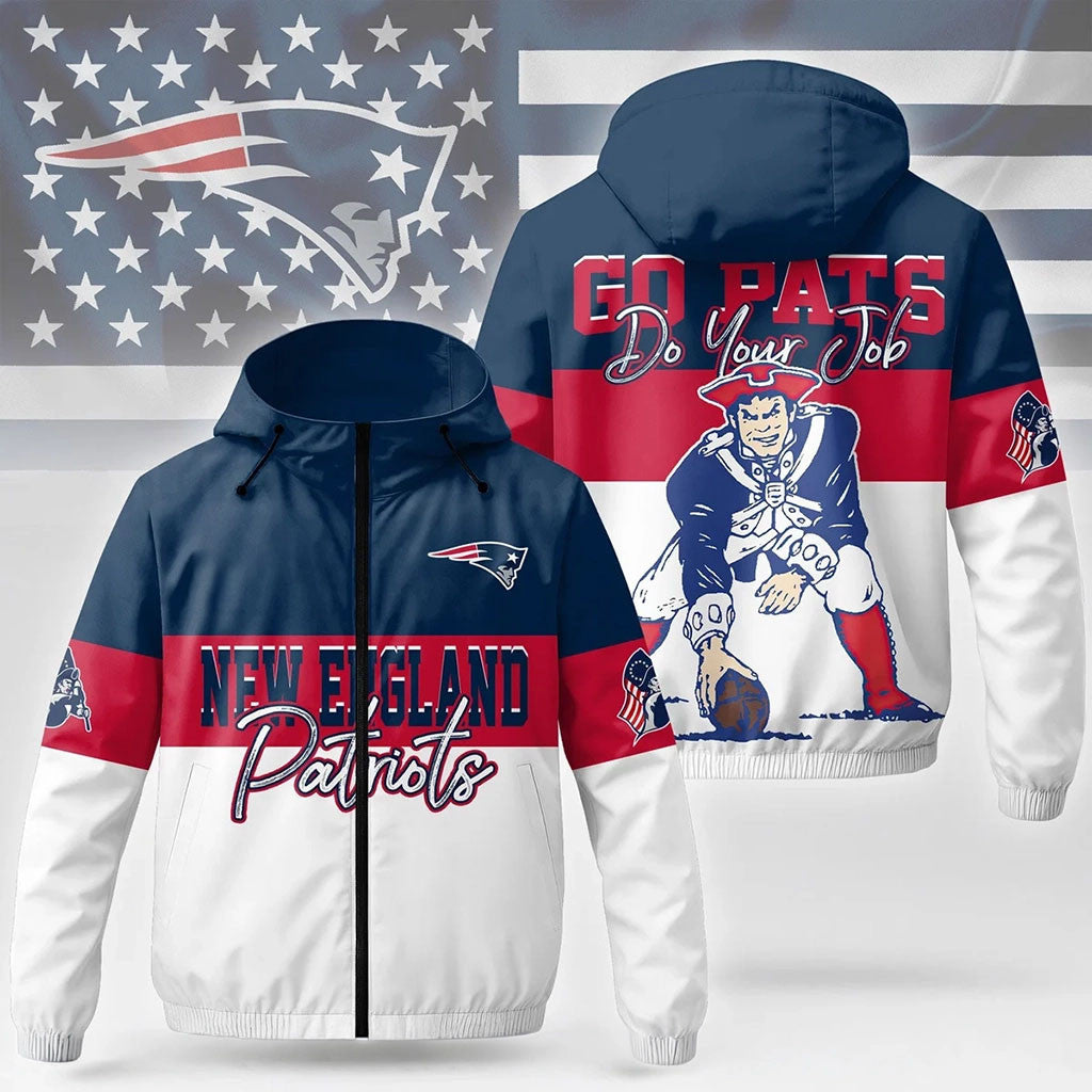 New England Patriots Go Pats Do Your Job Windbreaker Jacket Patriots Merch Fans Gifts - Merchluma