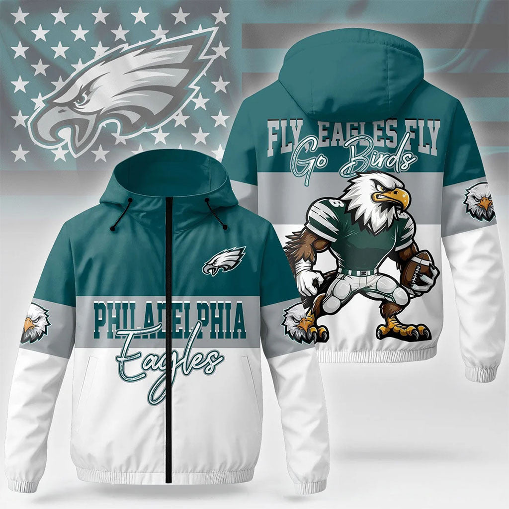 Philadelphia Eagles Go Birds Windbreaker Jacket Fly Eagles Fly Merch Gifts For Football Fan - Merchluma