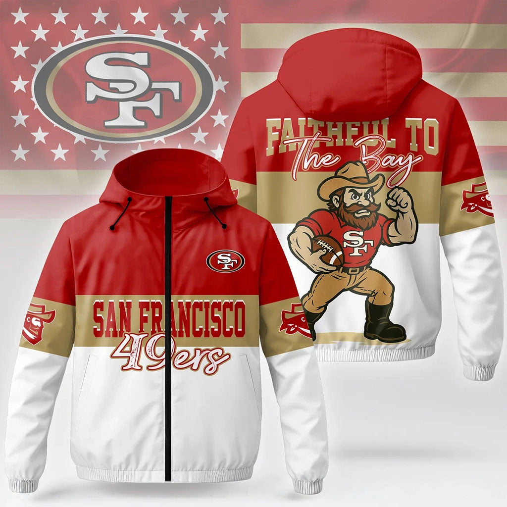San Francisco 49ers Faithful To The Bay Windbreaker Jacket 49ers Merch Gifts For Football Fan - Merchluma
