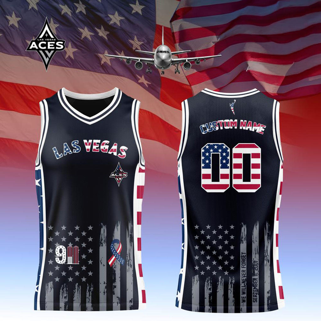Custom Las Vegas Aces 9 11 25th Anniversary 2001-2026 Basketball Jersey LV Aces Merch Fans Gifts - Merchluma