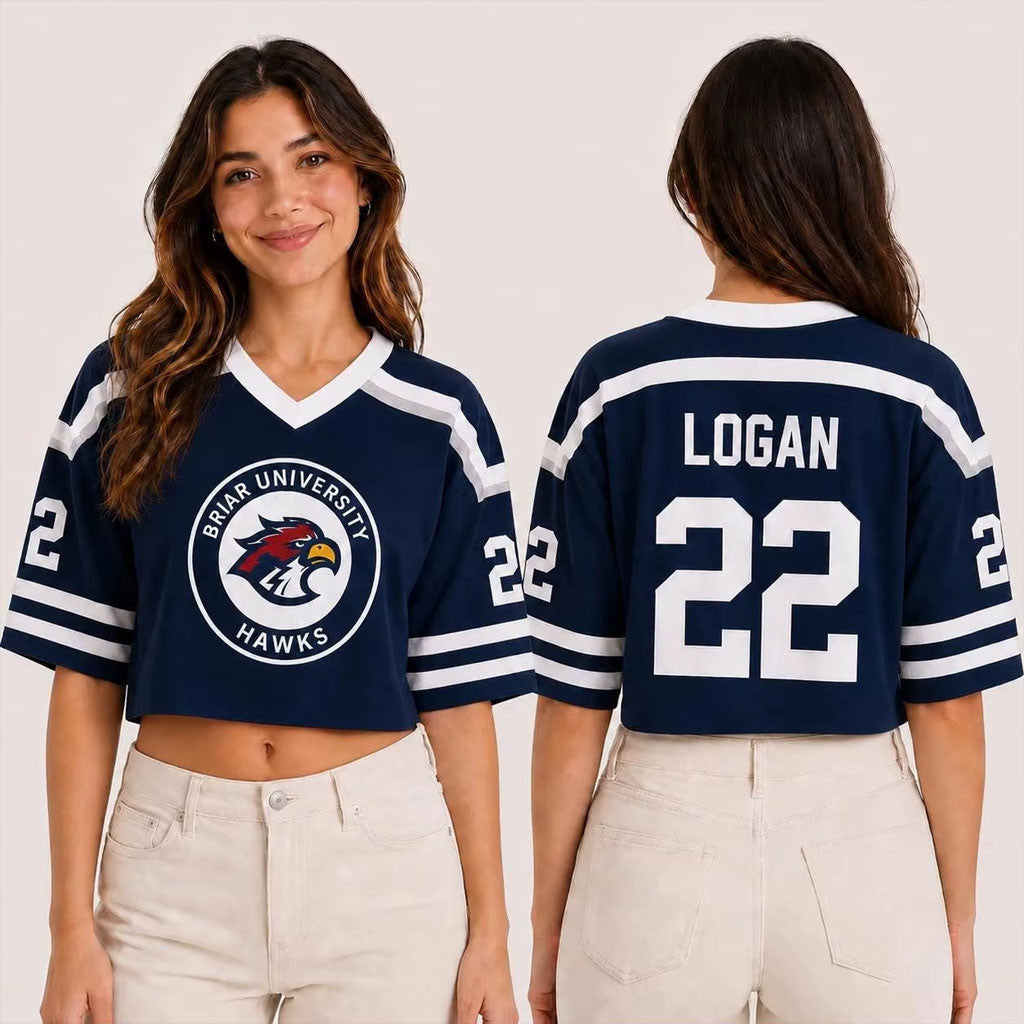 Off Campus Merch 2026 LOGAN #22 Briar University Hawks Cropped V-Neck Shirt Gifts For BFF - Merchluma