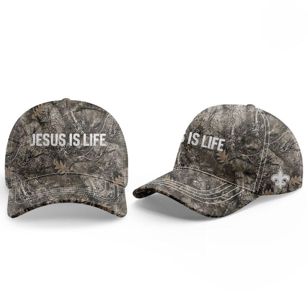New Orleans Saints Treyton Welch Jesus Is Life Camo Hat NO Saints Merch Gifts For Dad - Merchluma