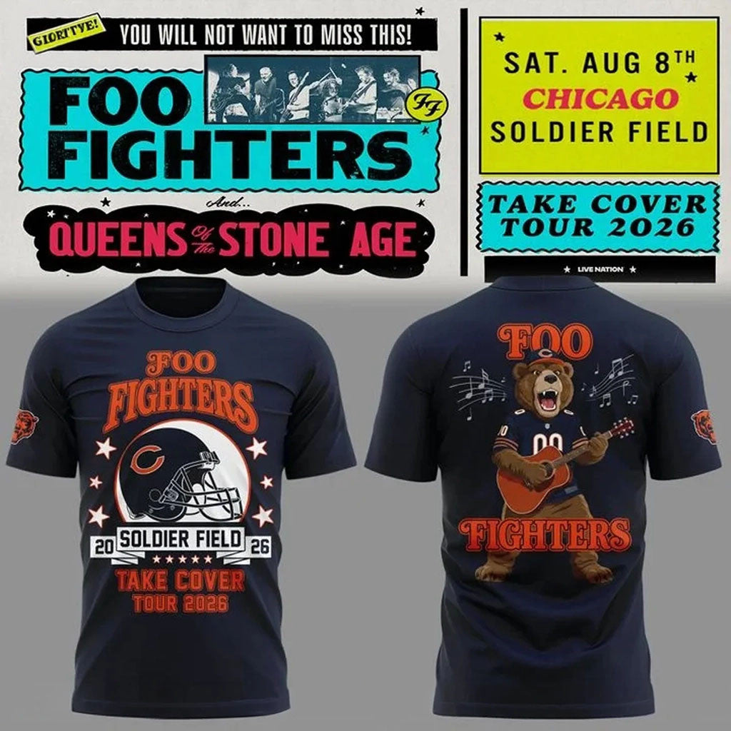 Chicago Bears x Foo Fighters Merch Take Cover Tour 2026 Shirt Gifts For Music Fans - Merchluma