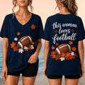 This Woman Love Football V-Neck Shirt Fall Football Season Apparel Game Day Gift For Her - Merchluma