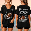 This Woman Love Football V-Neck Shirt Black Autumn Fall Outfit Gift For Football Fans - Merchluma