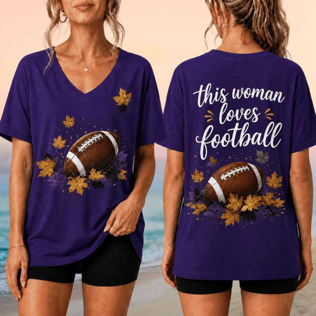 This Woman Love Football V-Neck Shirt Autumn Clothing Best Gift For Football Fan - Merchluma