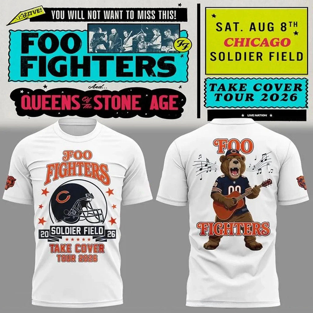 Chicago Bears X Foo Fighters Take Cover Tour 2026 T-Shirt Chicago Bears Merch Gifts For Him - Merchluma