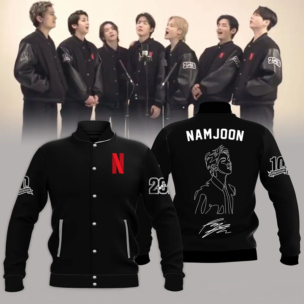BTS Namjoon 10th Anniversary Baseball Jacket Bangtan BTS Merch Kpop Fan Gifts - Merchluma