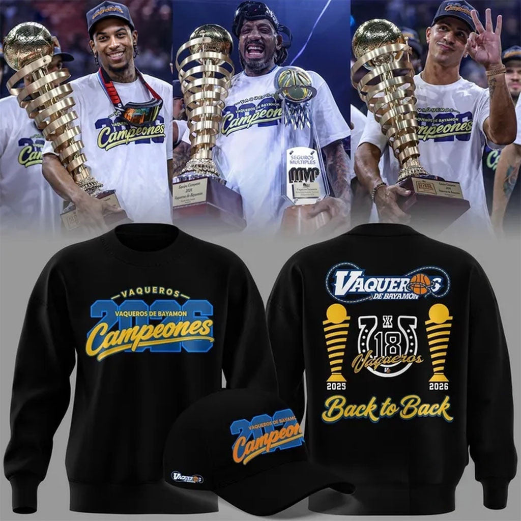 Vaqueros de Bayamon 2026 BSN Champions Black Sweatshirt Vaqueros de Bayamon Merch Fan Gifts - Merchluma