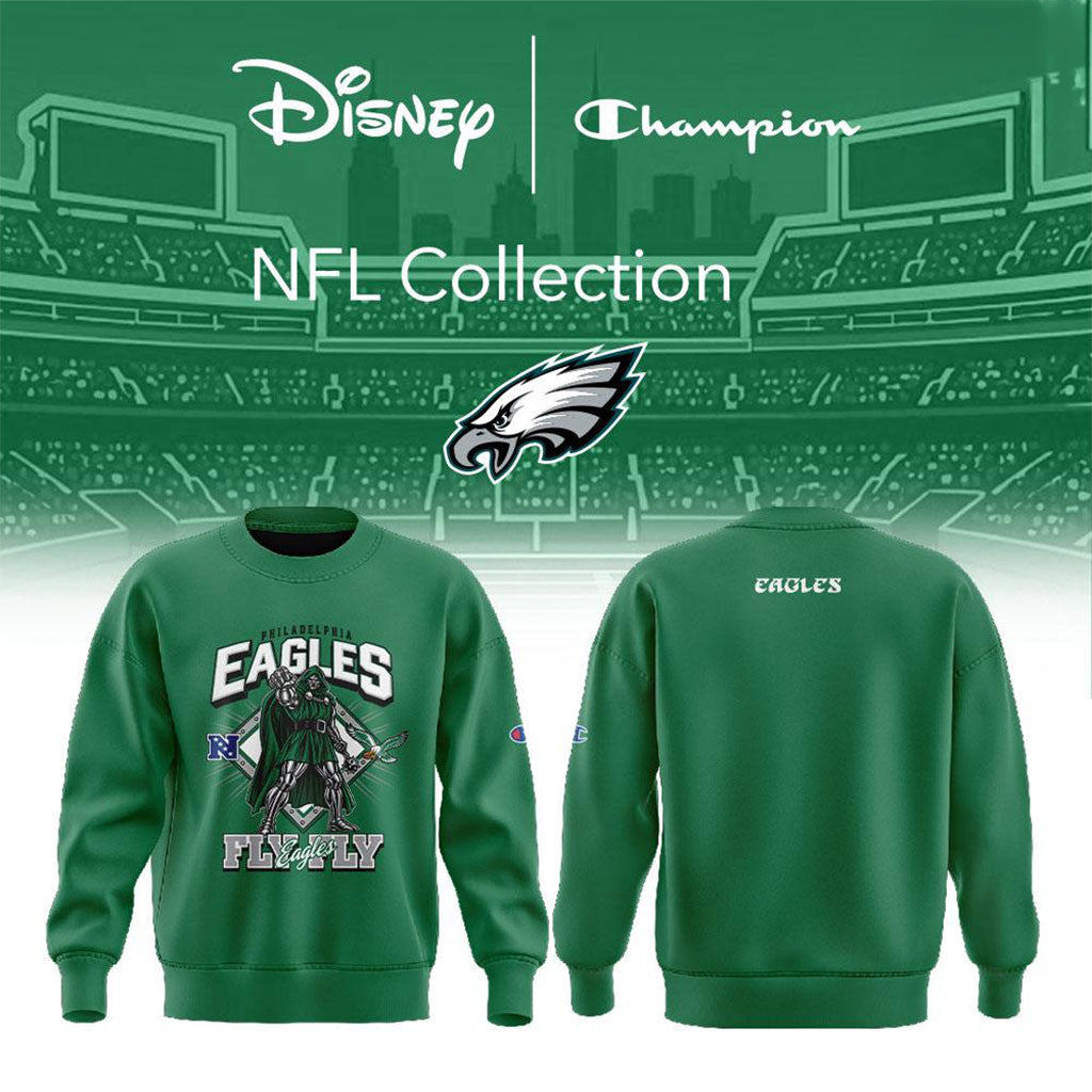 Philadelphia Eagles x Disney Champion NFL Main Character Energy Sweatshirt Green Eagles Merch - Merchluma