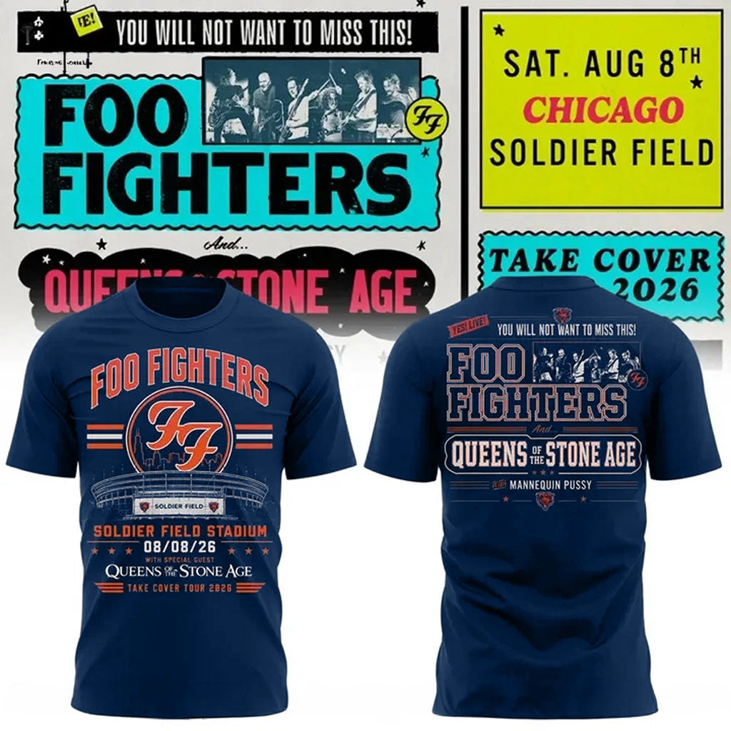 Chicago Bears x Foo Fighters Merch Soldier Field Take Cover Tour 2026 T-Shirt Gifts For Fans - Merchluma