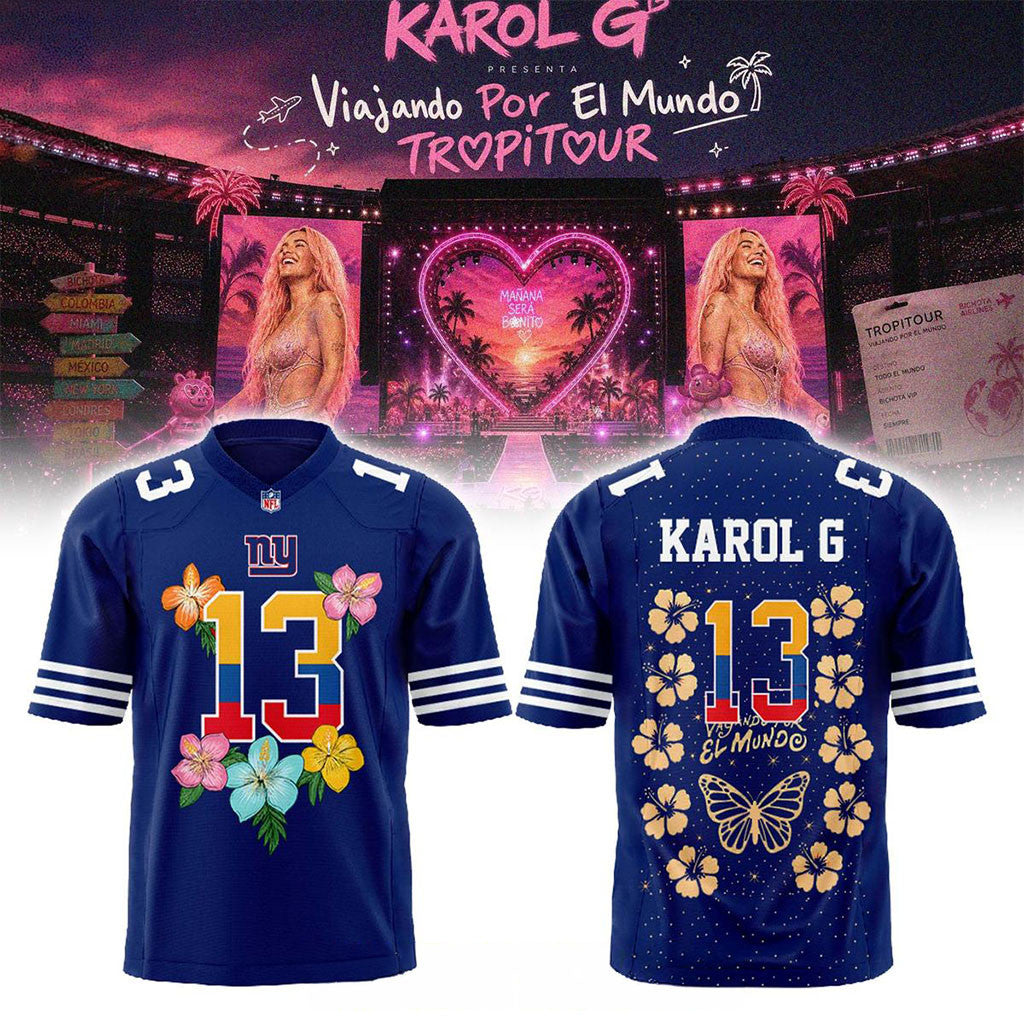 New York Giants x Karol G Viajando Por El Mundo TropiTour 2026 Football Jersey Giants Merch - Merchluma