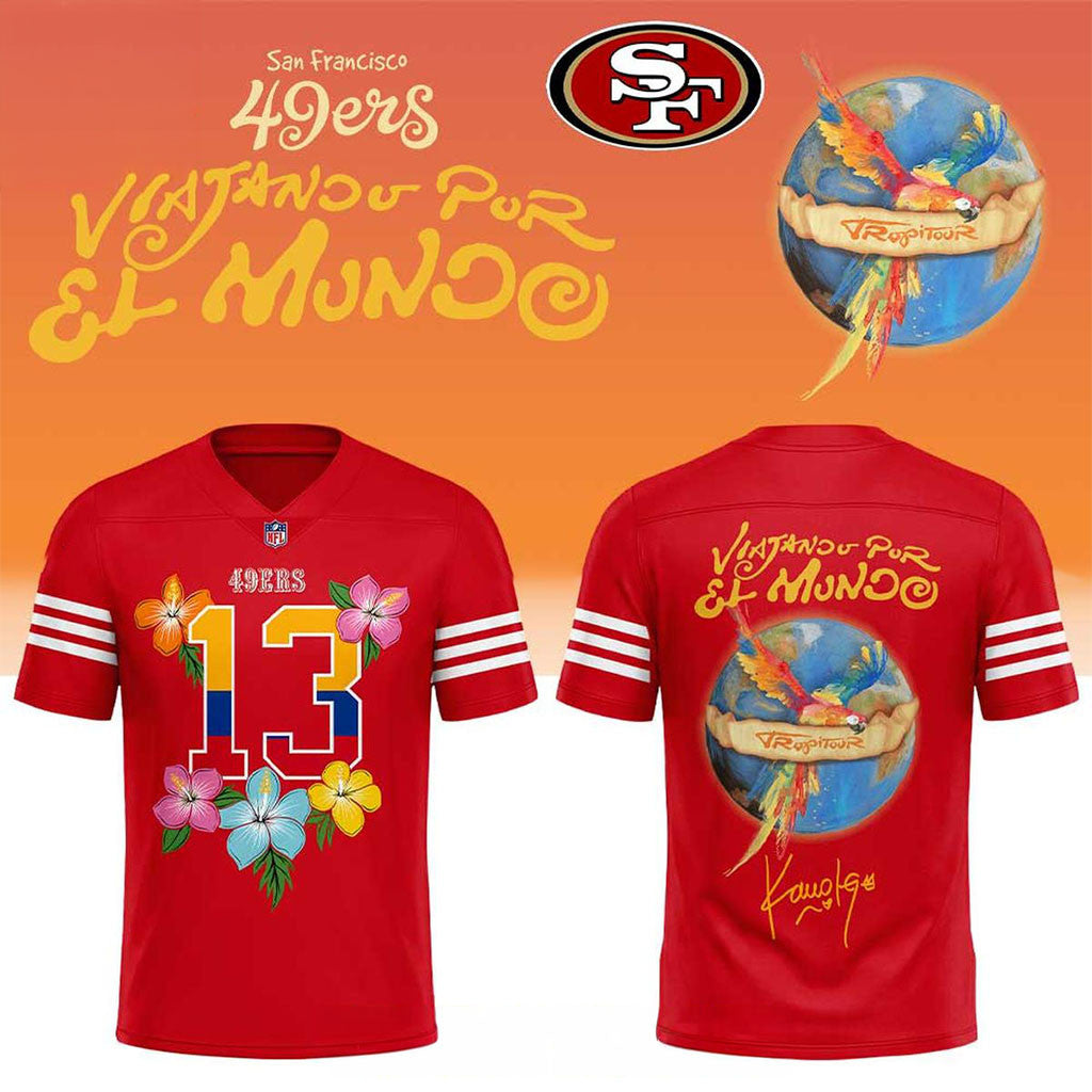 San Francisco 49ers x Karol G Viajando Por El Mundo TropiTour 2026 Fooball Jersey Karol G Merch - Merchluma