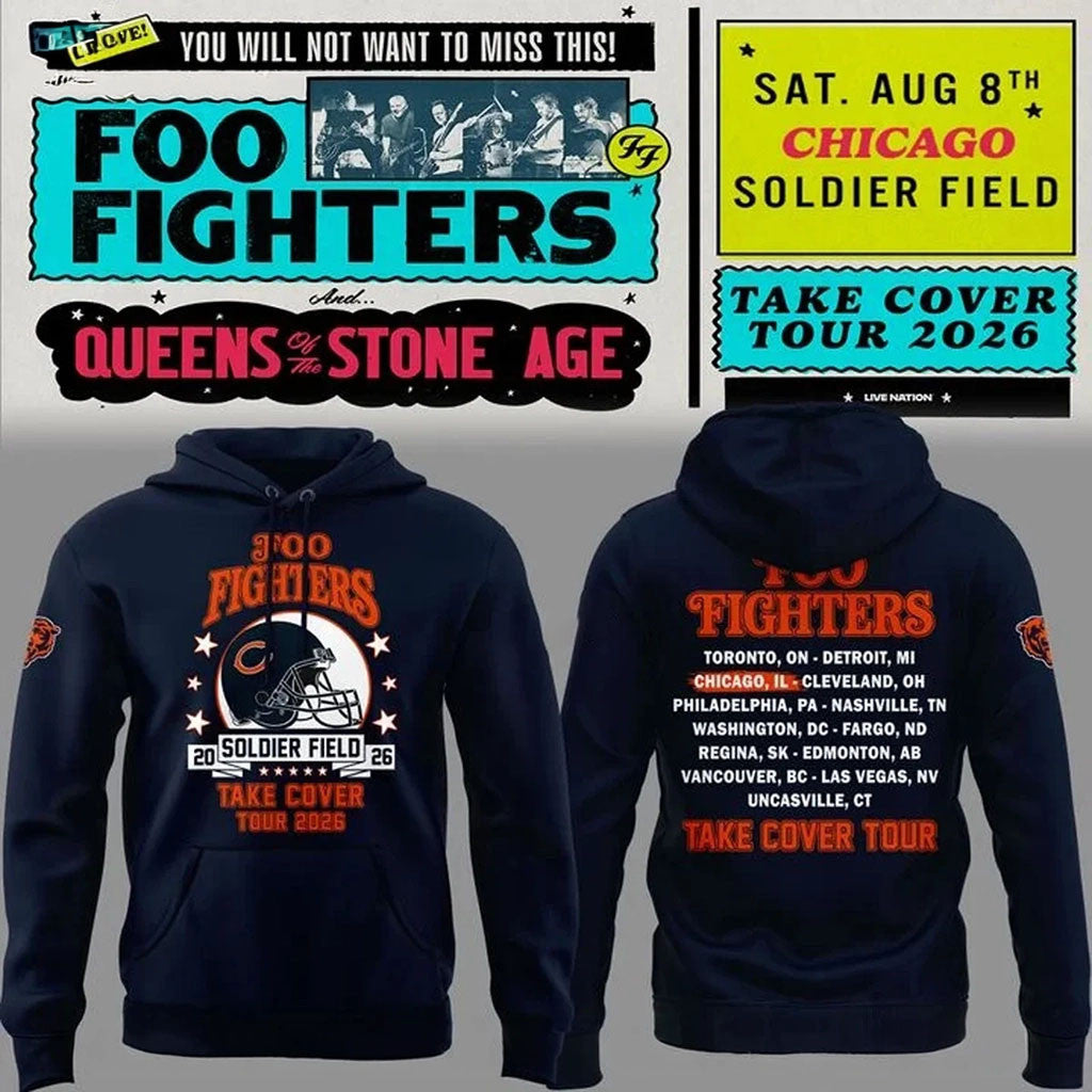 Chicago Bears x Foo Fighters Merch Take Cover Tour 2026 Hoodie Gifts For Football Fan - Merchluma