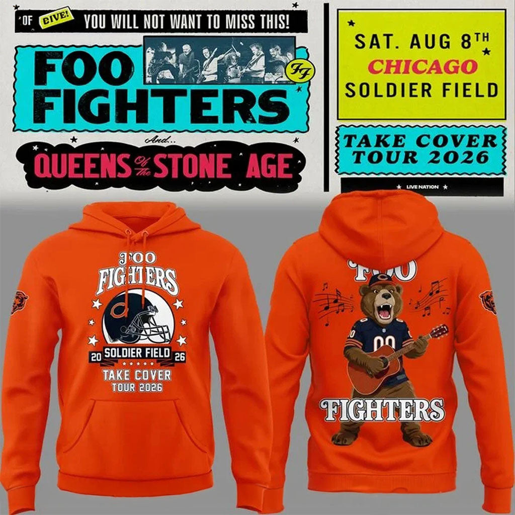 Chicago Bears x Foo Fighters Merch Take Cover Tour 2026 Hoodie Orange Football Fan Gift Ideas - Merchluma