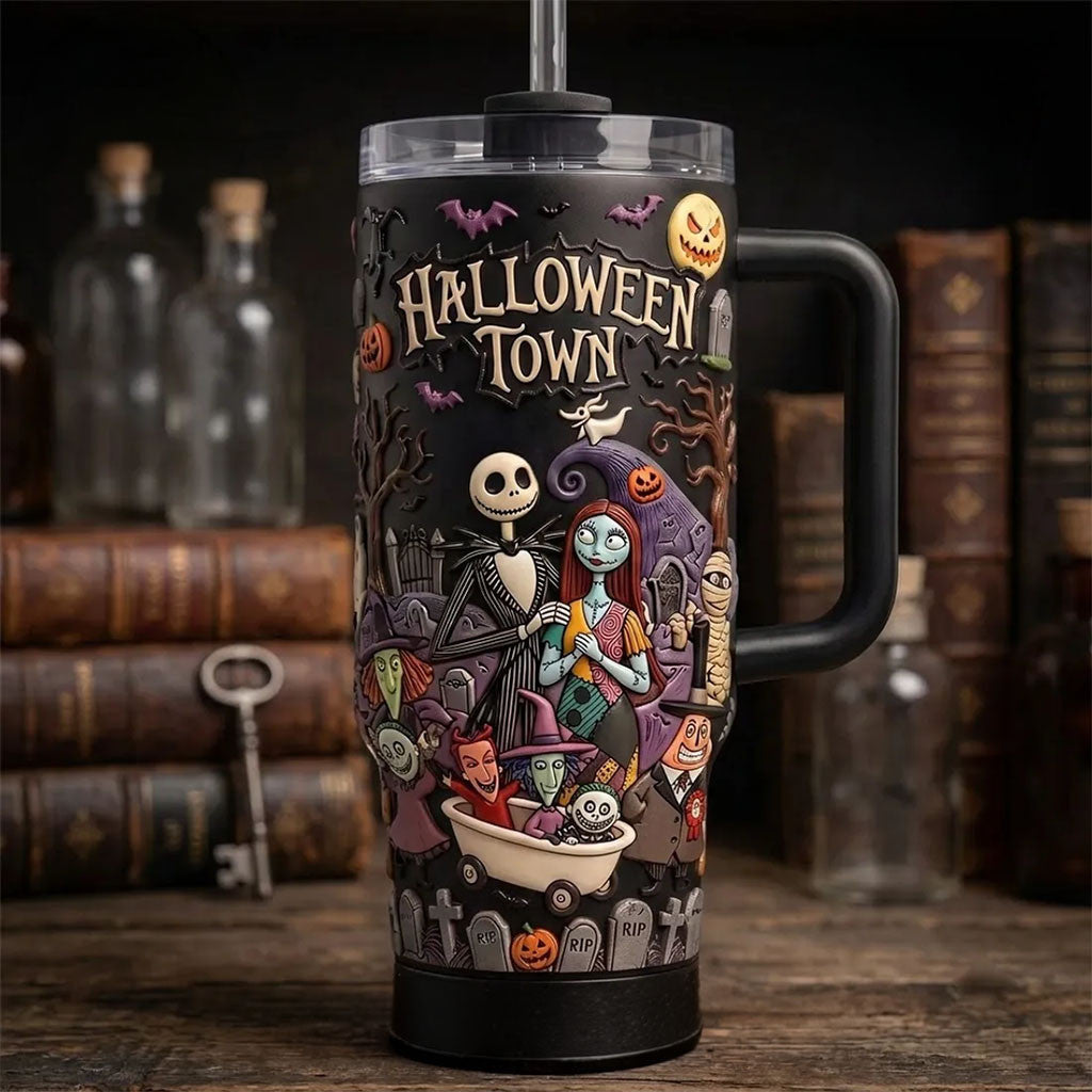 Jack and Sally The Nightmare Before Christmas Halloween Town Tumbler Spooky Cup Halloween Gifts - Merchluma