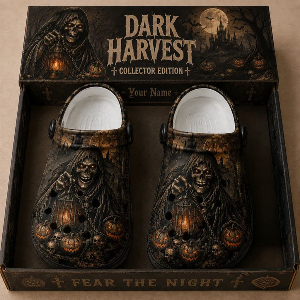 Grim Reaper Dark Harvest Halloween Clogs Gothic Footwear Spooky Horror Gifts - Merchluma